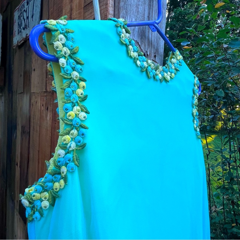 Vintage Long Dress Gorgeous! Robin Eggs blue with yellow underdress. Excellent